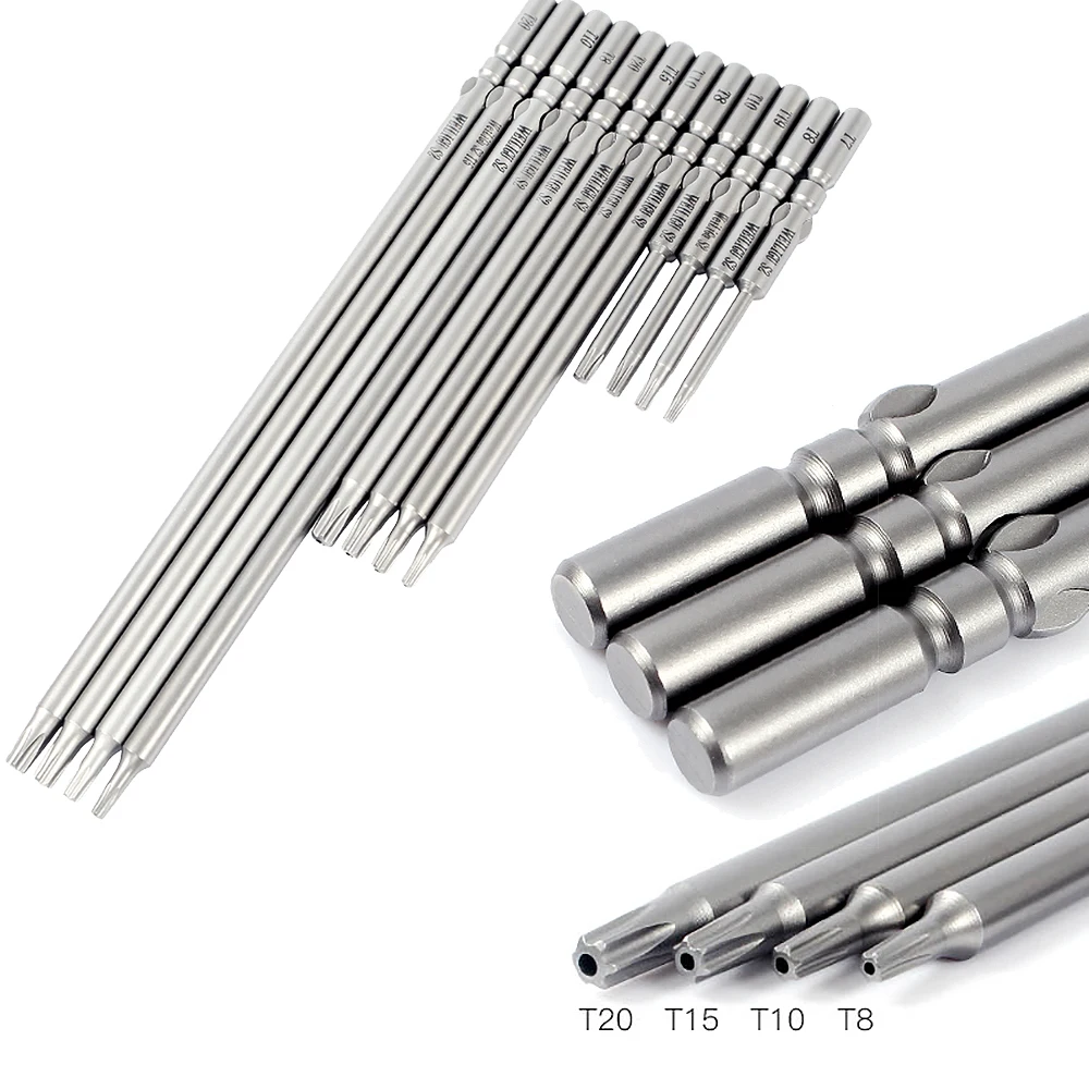 

5pc Electric Screwdriver Drill Bit Set Torx Drive Shank 5mm S2 T4 - T15 Hollow Length 60 100mm Magnetic Bit Woodworking Diy Tool