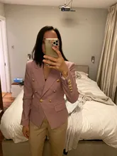 Houndstooth Blazer Jacket Buttons Classic Double-Breasted Womens High-Street Metal Newest