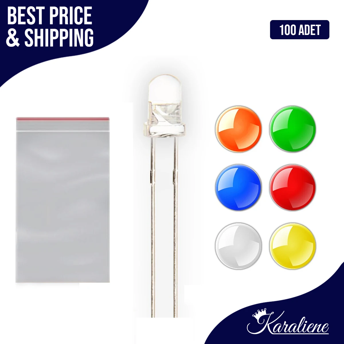 

100PCS Round 3mm Super Bright Water Clear LED Green Red White Yellow Blue Orange Light F3
