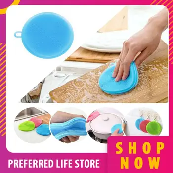 

Kitchen Cleaning Brush Silicone Dishwashing Brush Pot Pan Sponge Scrubber Fruit Vegetable Dish Washing Cleaning Brushes