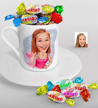 

Personalized Women 'S Caricature Of Turkish Coffee cup And Haribo Candy Gift Seti-49