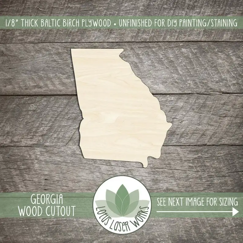 

Georgia Wood Shape, Unfinished Wood Georgia Laser Cut Shape, DIY Craft Supply, Many Size Options, Blank Wood Shapes