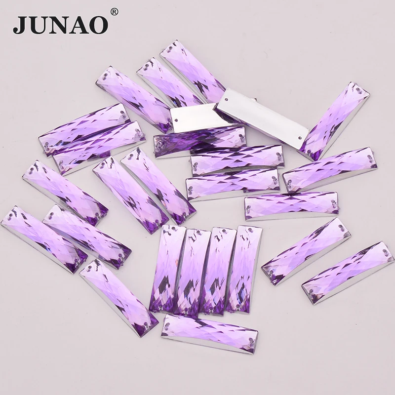 JUNAO, 7*26 мм, для шитья, прозрачный белый кристалл, плоские с оборота стразы, пришитые на камни и кристаллы, прямоугольные акриловые стразы для рукоделия - Цвет: Light Purple