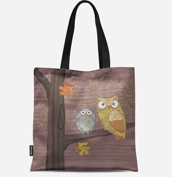 

Reusable Shopping Bag Eco Women Handbag Foldable Beach Bag Daily Use Shoulder Bag Casual Canvas Owl Pattern Printed