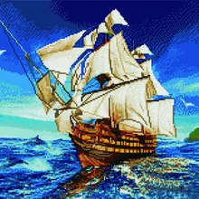 Алмазная мозаика GF 3605 Парусник и дельфины 40*50