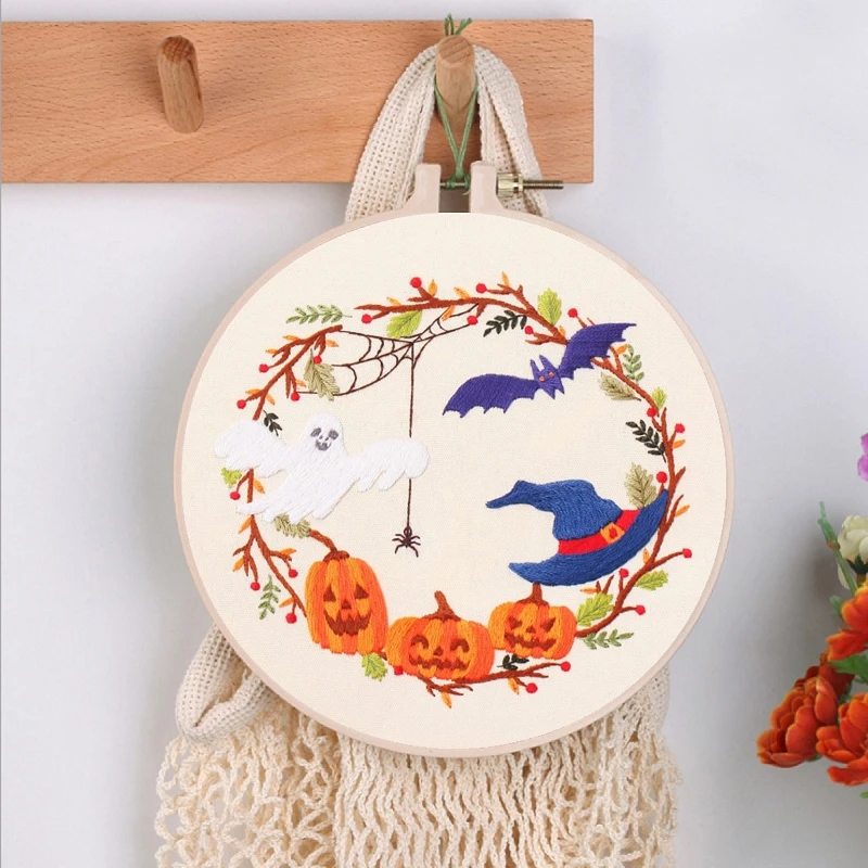 

Embroidery Kit Halloween Embroidery Designs Embroidery Hoop Embroidery Threads Contains Materials and Tool DIY Kit Craft Gift(C)