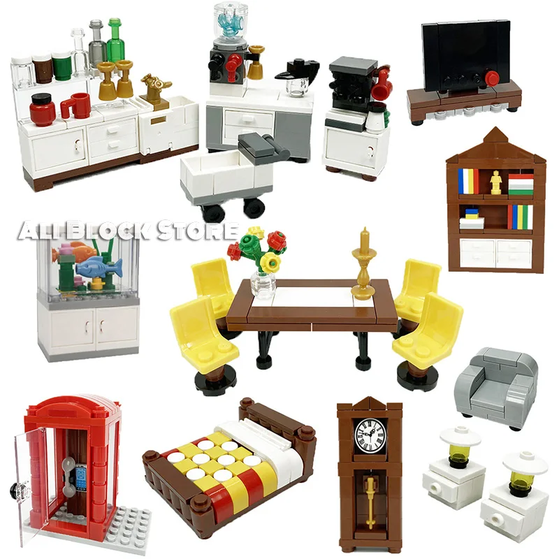 

City MOC Diy Bathroom Furniture Coffee Machine Kitchenware Building Blocks Toys for Children Assemble City Block Parts Gifts