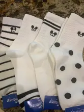 Disney-Calcetines informales para mujer, medias cómodas de algodón con dibujos de Minnie, Mickey, bordado