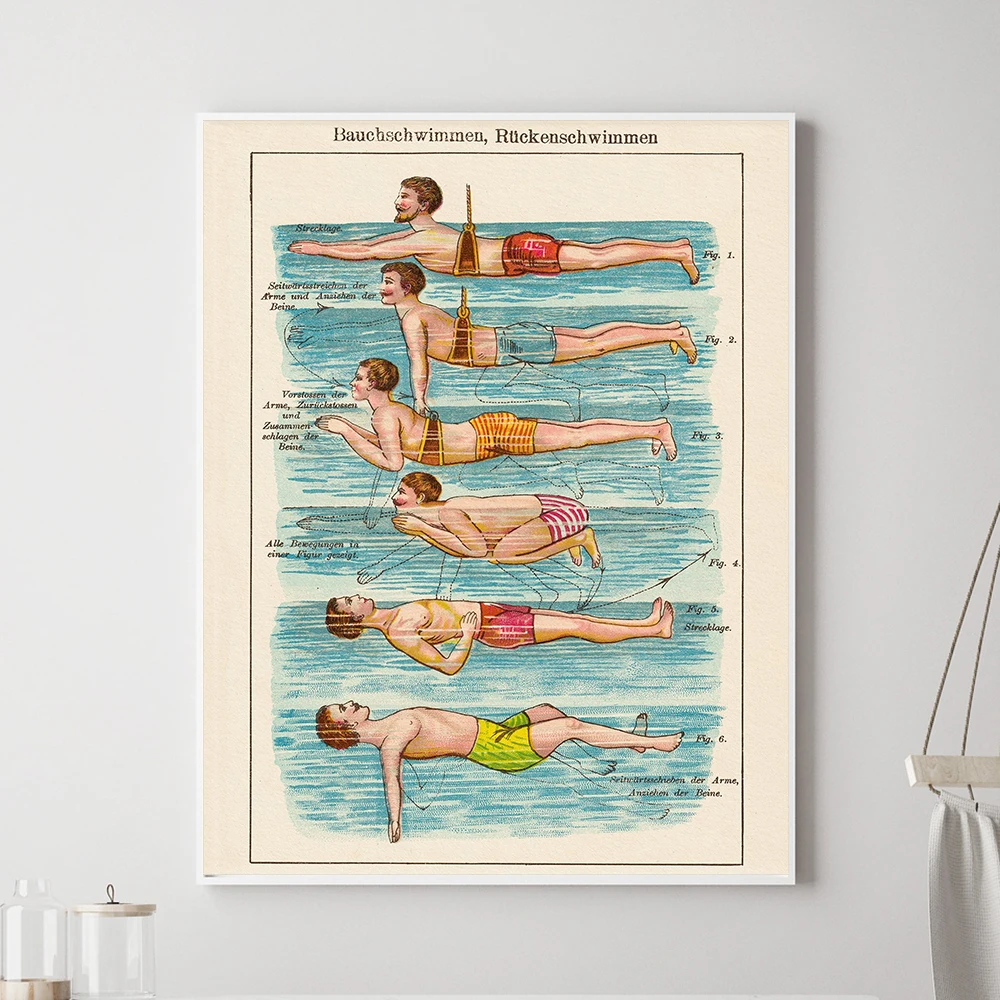 

Swimmer Vintage Canvas Painting Posters and Prints Modern Classroom Decoration Swimming Pool Wall Art Pictures Room Decor