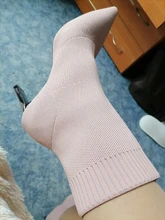 Aphixta-Botas de tacón de hoja de Metal para mujer, Botines de tacón de aguja, de tela elástica, puntiagudas