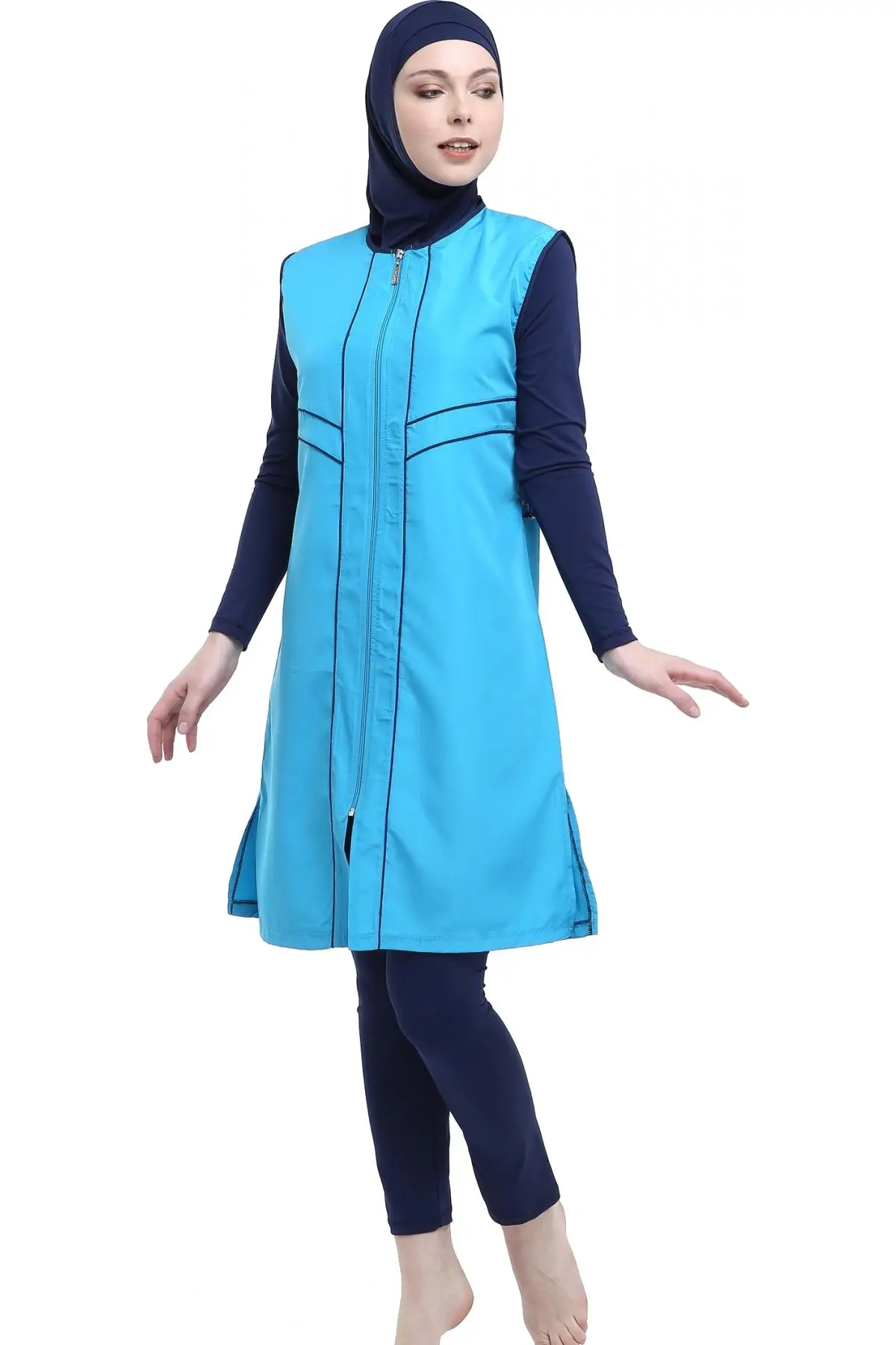 Argisa 7106 микро рукава окантовка купальный костюм с хиджабом S-XXL мусульманский хиджаб исламский купальный костюм купальный Буркини полное покрытие - Цвет: Turkuaz
