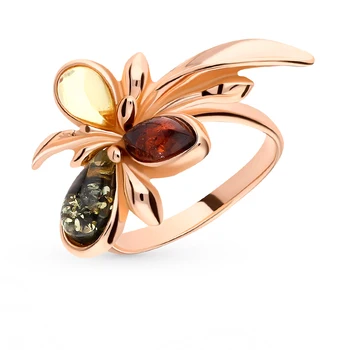 

Silver ring with amber sunlight sample 925
