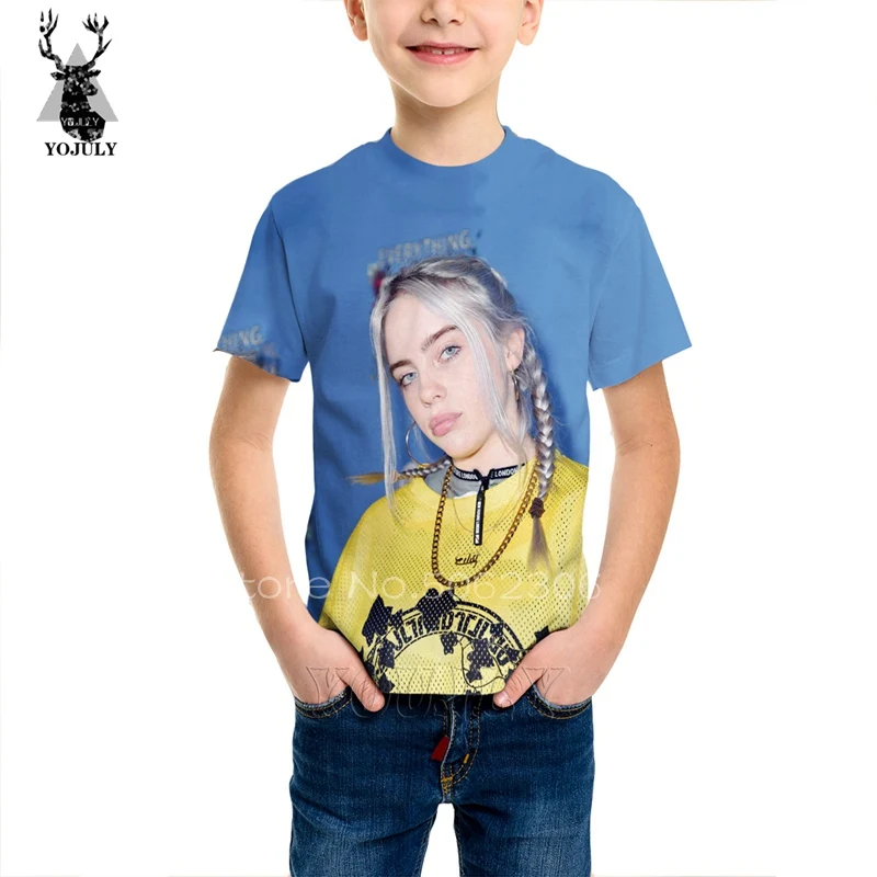 Billie eilish/Детская рубашка шелковая детская одежда футболка детская одежда с объемным рисунком nunu/Детские футболки bobo modis/Одежда для мальчиков и девочек C07 - Цвет: 2