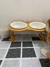 Cuenco de cerámica individual y doble para comida de cachorros, gatos y perros, con marco de madera, suministros para mascotas, plato de alimentación
