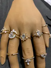 Conjunto de Anillos de nudillo de cristal Vintage para mujer, colgante de luna de loto, anillo bohemio, regalo de joyería