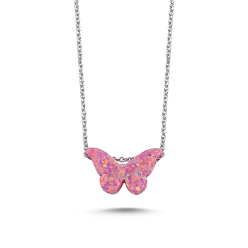 

KUTAYDAN Pink Opal Butterfly Pendant 925 Sterling Silver