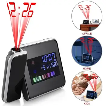 

LED Electronic Table Clock Weather Station Projection Display Digital Clock Snooze Desktop Alarm Clock with USB Power Cord