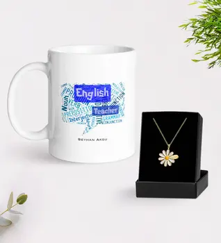 

Personalized English Teacher White Mug and Daisy Necklace Gift Set-4