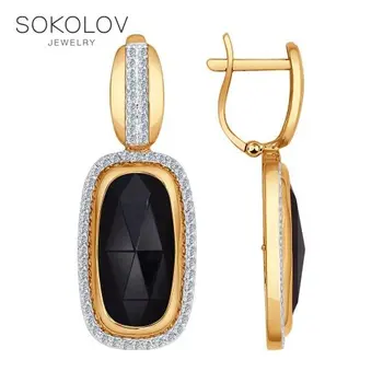 

SOKOLOV drop earrings with stones of gold with cubic zirconia and agate fashion jewelry 585 women's male, long earrings