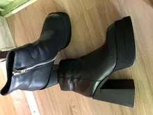 Zapatos de punta redonda con cremallera para mujer, tacones de plataforma de Botines de Cuero de tacón super alta gruesa, moda europea y americana