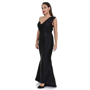 

TANTRONA Black Satin Swarovski Stone Long Evening Dress