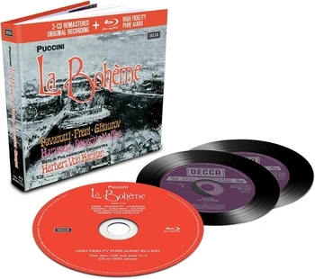 

Luciano Pavarotti, Mirella Freni, Herbert von Karajan / Puccini: la Bohemian (2CD + Blu-ray audio)