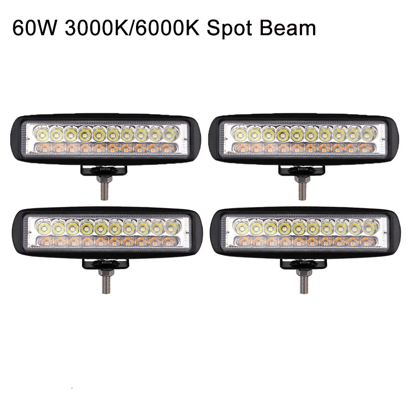 

4PCS ECAHAYAKU Slim Size 6" Led Light Bar 60W with Dual Colors IP68 6000K for ATV truck engineering vehicle 12V/24V Car LED Lamp