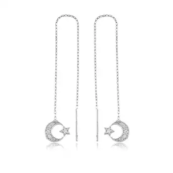 

Merve Silver Silver Chain Moon Star Stud Earrings