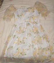 Mini Dress Puff-Sleeve Lace Print Chiffon French Korean-Style Sexy Vintage Women Floral