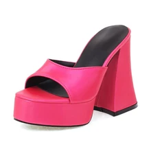 

Women's Fashion Thick High Heel Slippers 2022 Summer New Open Toe Sexy Slide Sandals Platform Wedding Party Shoes 14-CHC-13