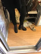 Zapatos de punta redonda con cremallera para mujer, tacones de plataforma de Botines de Cuero de tacón super alta gruesa, moda europea y americana