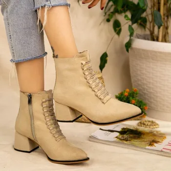 

Mexer Cream Women 'S Boots 2021 Winter Fashion Stylish, Casual Comfortable Clothing, Insole, Zipper and Laced Suede Postal