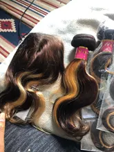 Destacar de la onda del cuerpo de mechones con cierre P4/27 Ombre 30 pulgadas de la onda del cuerpo 3 4 mechones con HD de cierre de encaje marrón extensiones de cabello humano mechones