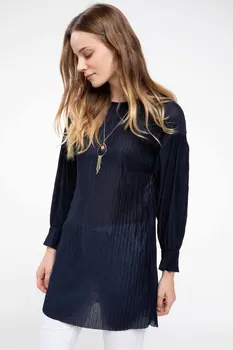 

DeFacto Woman Chic Blue Transparent Long Tops Female Sexy Knitted Tunic Top Tees Women Loose Tops-J6030AZ18HS