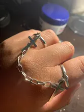 Punk Hip-Hop Cruz anillo de plata Chapado en Color Retro Cadena de dedo anillo de joyería ajustable regalo para Unisex anillo partido anillos