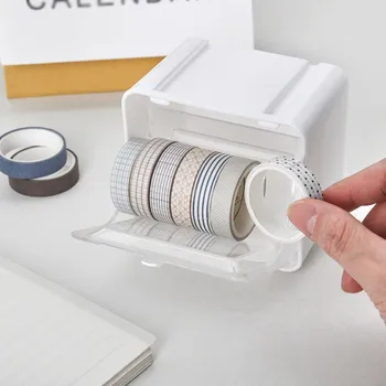 

White Desktop Storage Basket Sundries Storage Box Masking Tape Storage Box Simple Tape Dispenser Desktop Organizer