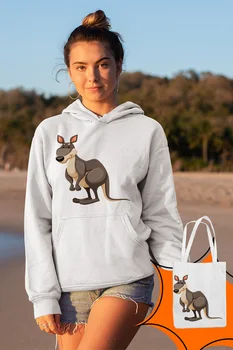 

Angemiel Wear Bouncing Kangaroo White Women 'S Hooded Sweatshirt Bags Kombin