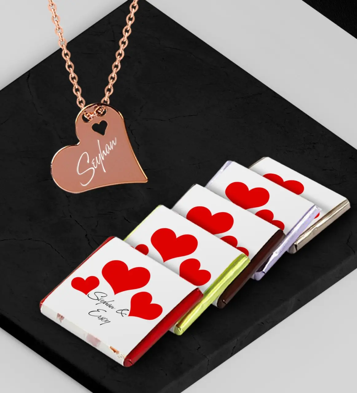 

Personalized Valentine Rose Heart Necklace If You Would to the Tune of Chocolate Set-90