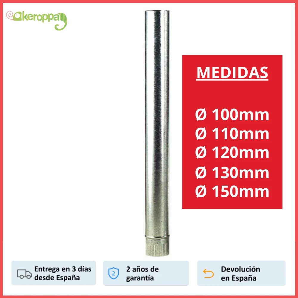 Wolfpack Tubo Estufa Acero Galvanizado Ø 120 mm, Ideal Estufas de Leña,  Chimenea, Alta resistencia, Conducto Humos. Con Llave