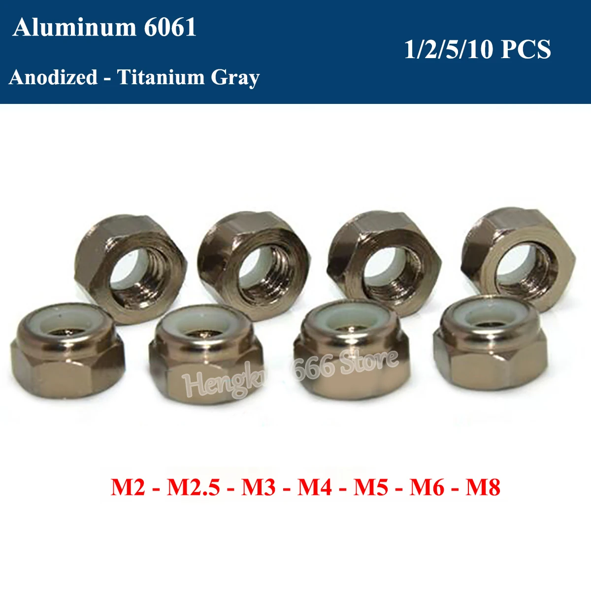 15 Pieces M4 Titanium Gray Hex Nylon Lock Nut Aluminum