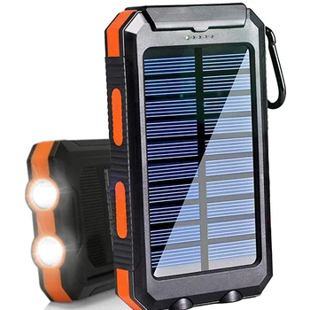 

20000mAh Solar Charger PowerBank Portable Outdoor Waterproof powerbank Dual USB with 2 LED Flashlight Compass for iPhone Android