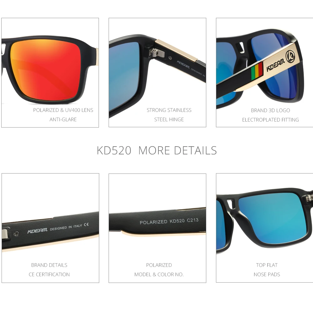 KDEAM Blendung Blockieren Sonnenbrille Männer Platz Polarisierte Sonnenbrille Männlichen Enthält Original Marke Box Und Zipper Fall – Detail 7