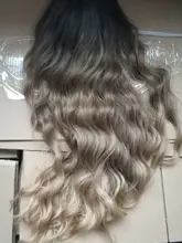 HENRY-Suarez Ombre marrón oscuro de agua a largo de la peluca de la onda de alta temperatura disfraz diario de Cosplay parte media peluca sintética para las mujeres Afro