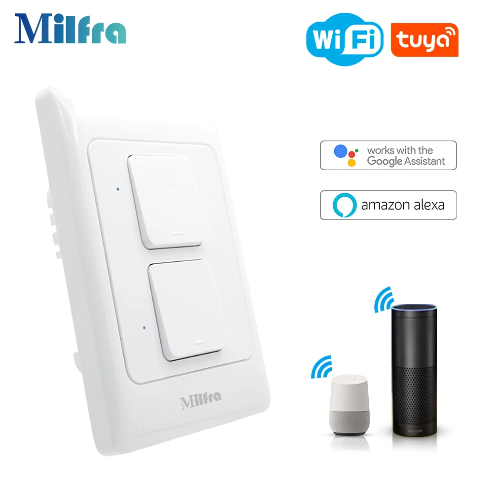 

Milfra US Australia In Wall Switch 2.4GHz WiFi Light Physical Push Button,Neutral Single Fire wire zero line needed