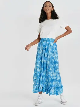 

Ruffle Detail Batik Patterned Long Skirt