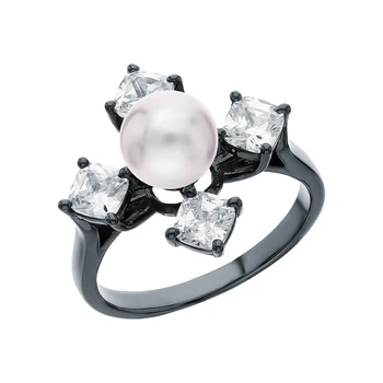 

Silver ring with cubic zirconia and pearls imitation sunlight sample 925