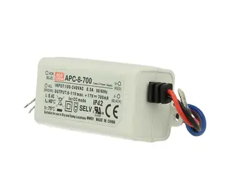 

Led Driver DC MeanWell APC-8-700 transformer 700mA 6V-11V DC 8W constant current IP42