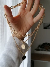 Collar de cadena con colgante de moneda de oro estilo bohemio para mujer, Gargantilla larga con colgante de concha, perla, Luna, mariposa