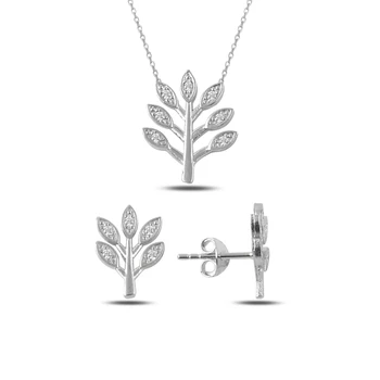 

Kutaydan Zircon Cubic Zirconia Leaf Set 925 Sterling Silver Made in Turkey