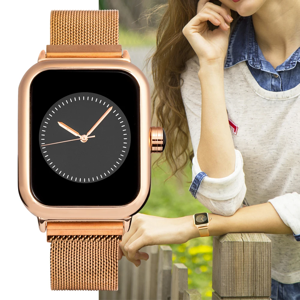 Модные квадратные женские кварцевые наручные часы мужские креативные магнитные часы женские часы с наручным браслетом повседневные стальные сетчатые часы с ремешком